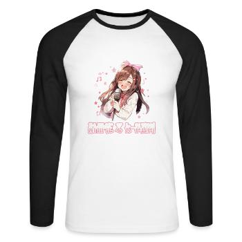 Juste un garçon qui aime l’anime et la K-Pop - T-shirt baseball manches longues Homme - blanc/noir - Devant - Nik (191cm)