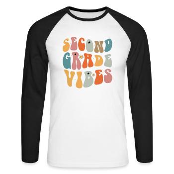 Second Grade Vibes Back To School Groovy School - Unisex Long Sleeve Baseball T-Shirt - white/black - Front - Nik (191cm)