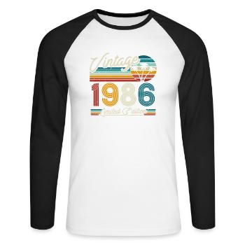 Vintage 1986 Geburtstagsgeschenk - Unisex Baseballshirt langarm - Weiß/Schwarz - Vorne - Nik (191cm)