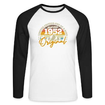 Birthday Gift Vintage 1952 71/72 Years - Unisex Long Sleeve Baseball T-Shirt - white/black - Front - Nik (191cm)