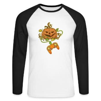 Halloween Jack O Lantern Video Game Controller - Unisex Baseballshirt langarm - Weiß/Schwarz - Vorne - Nik (191cm)