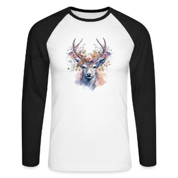 Ersatz Dirndl Hirschgeweih Hirsch - Unisex Baseballshirt langarm - Weiß/Schwarz - Vorne - Nik (191cm)