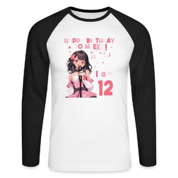 Anime Mandga K-Pop KPop Fille 12e anniversaire - T-shirt baseball manches longues Homme - blanc/noir - Devant - Nik (191cm)