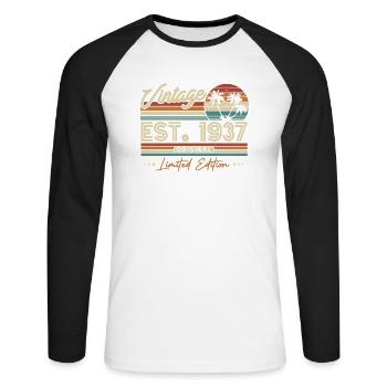 1937 Birthday present - Unisex Long Sleeve Baseball T-Shirt - white/black - Front - Nik (191cm)