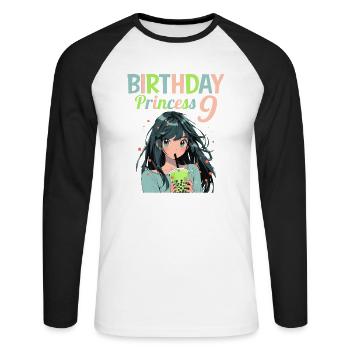 Anime Mandga Boba Bubble Tea 9ème anniversaire - T-shirt baseball manches longues Homme - blanc/noir - Devant - Nik (191cm)