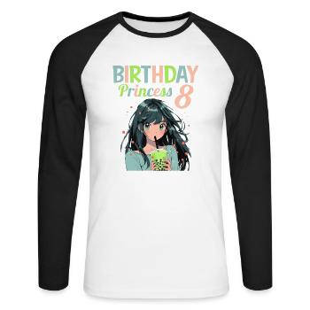 Anime Mandga Boba Bubble Tea 8ème anniversaire - T-shirt baseball manches longues Homme - blanc/noir - Devant - Nik (191cm)