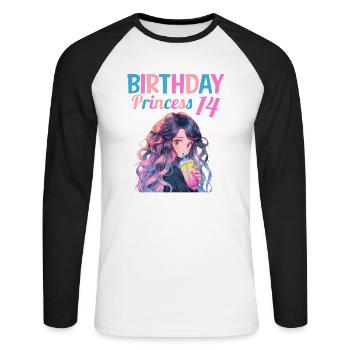 Anime Mandga Boba Bubble Tea 14th Birthday - Unisex Long Sleeve Baseball T-Shirt - white/black - Front - Nik (191cm)