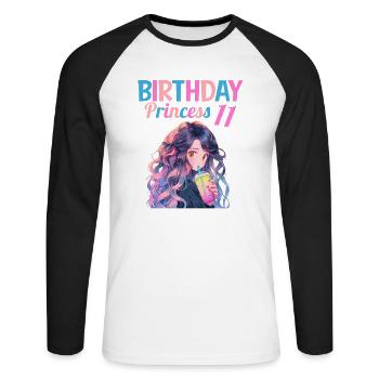 Anime Mandga Boba Bubble Tea 11. Geburtstag - Unisex Baseballshirt langarm - Weiß/Schwarz - Vorne - Nik (191cm)