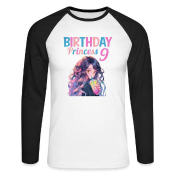 Anime Mandga Boba Bubble Tea 9ème anniversaire - T-shirt baseball manches longues Homme - blanc/noir - Devant - Nik (191cm)