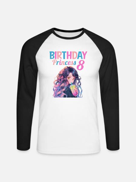 Anime Mandga Boba Bubble Tea 8th Birthday - Unisex Long Sleeve Baseball T-Shirt - white/black