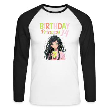 Anime Mandga Boba Bubble Tea 14th Birthday - Unisex Long Sleeve Baseball T-Shirt - white/black - Front - Nik (191cm)