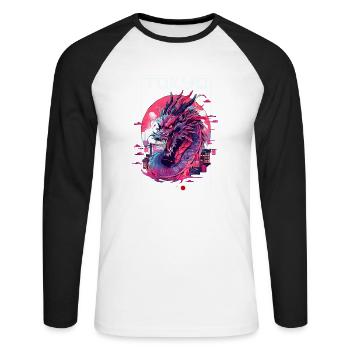 Tokio Asien 80er Japanischer Retro Drache Drachen - Unisex Baseballshirt langarm - Weiß/Schwarz - Vorne - Nik (191cm)