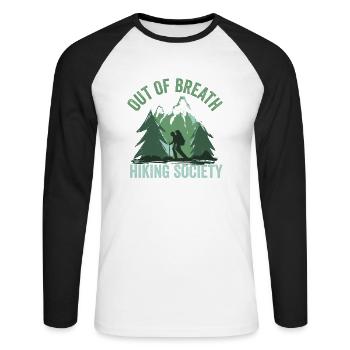 Out of Breath Hiking Society Funny Mountain Hiker - Unisex Baseballshirt langarm - Weiß/Schwarz - Vorne - Nik (191cm)