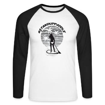 SUP - Unisex Long Sleeve Baseball T-Shirt - white/black - Front - Nik (191cm)