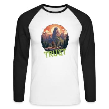 Vertrauen Trust Wandern Wanderung Natur Wildnis - Unisex Baseballshirt langarm - Weiß/Schwarz - Vorne - Nik (191cm)