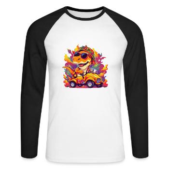 T-Rex conduit un camion monstre J’ai 8e anniversaire - T-shirt baseball manches longues Homme - blanc/noir - Devant - Nik (191cm)