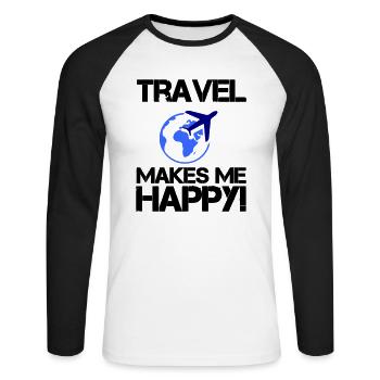 Voyagez heureux - T-shirt baseball manches longues Homme - blanc/noir - Devant - Nik (191cm)