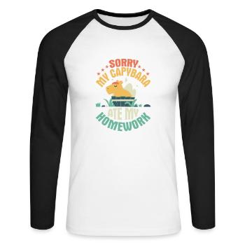 Désolé, mon capybara a mangé mes devoirs Capibara propriétaire - T-shirt baseball manches longues Homme - blanc/noir - Devant - Nik (191cm)