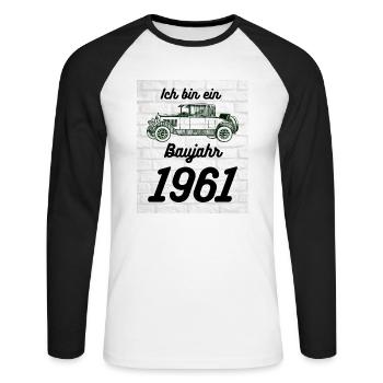 Oldtimer 1961 - Unisex Baseballshirt langarm - Weiß/Schwarz - Vorne - Nik (191cm)