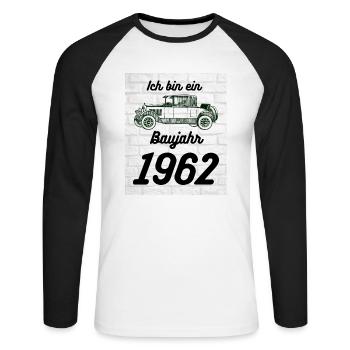 Oldtimer 1962 - Unisex Baseballshirt langarm - Weiß/Schwarz - Vorne - Nik (191cm)