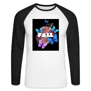 Fall Herbst Designer T-shirt - Unisex Baseballshirt langarm - Weiß/Schwarz - Vorne - Nik (191cm)