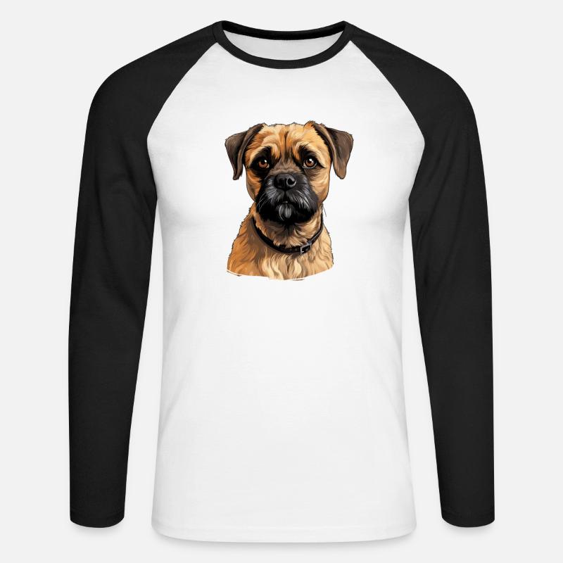 Hund Border Terrier - Unisex Baseballshirt langarm - Weiß/Schwarz