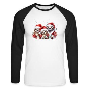 Sloth Family Christmas, Mom, Dad, Baby Sloth Chris - Unisex Long Sleeve Baseball T-Shirt - white/black - Front - Nik (191cm)
