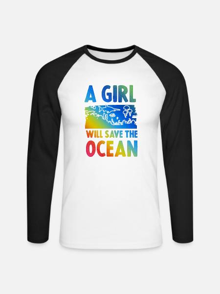 save the ocean mädchen - Unisex Baseballshirt langarm - Weiß/Schwarz