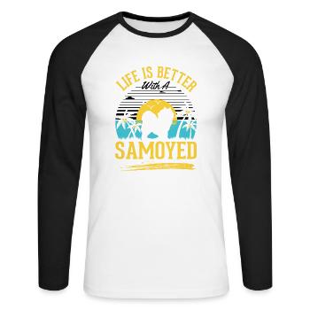 Life is better with a Samoyedne - Unisex Long Sleeve Baseball T-Shirt - white/black - Front - Nik (191cm)