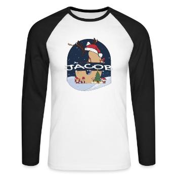 Impressionnant Jacob nom w chapeau de père Noël dans le thème de Noël - T-shirt baseball manches longues Homme - blanc/noir - Devant - Nik (191cm)
