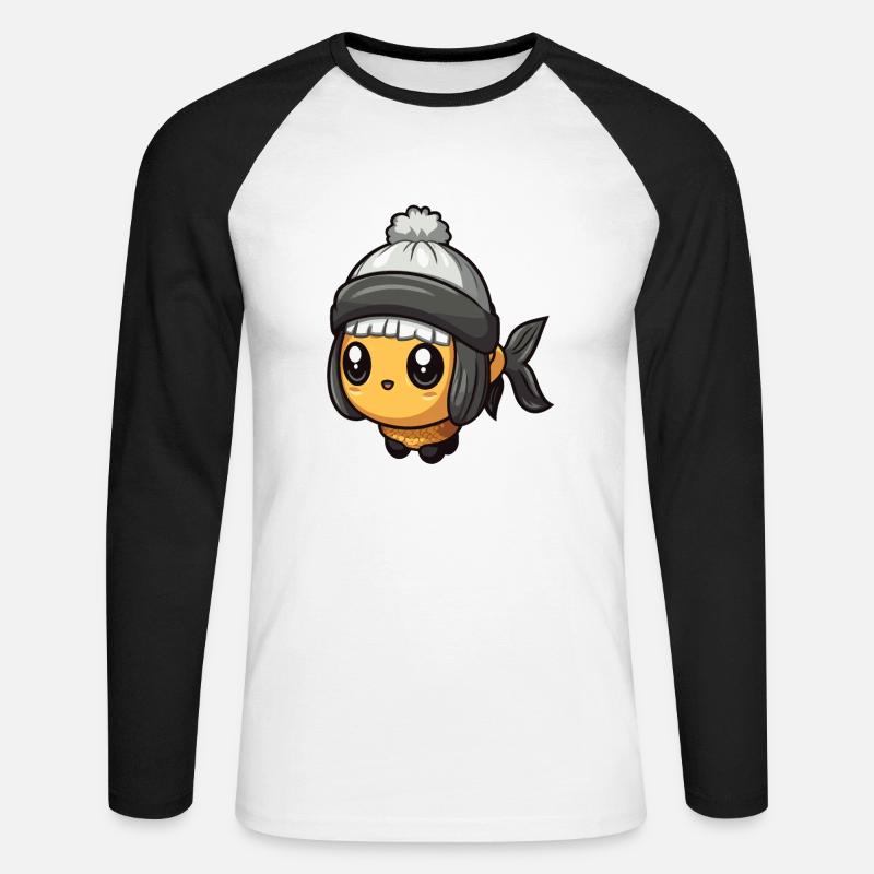 Fisch Winter Comic Niedlich - Unisex Baseballshirt langarm - Weiß/Schwarz