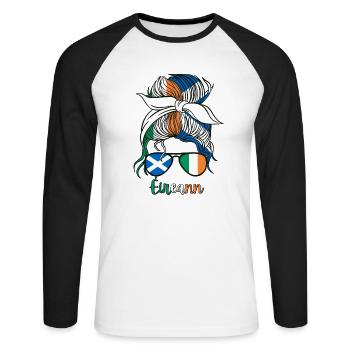 Éireann Halb Schottin Halb Irisches Mädchen Irland - Unisex Baseballshirt langarm - Weiß/Schwarz - Vorne - Nik (191cm)