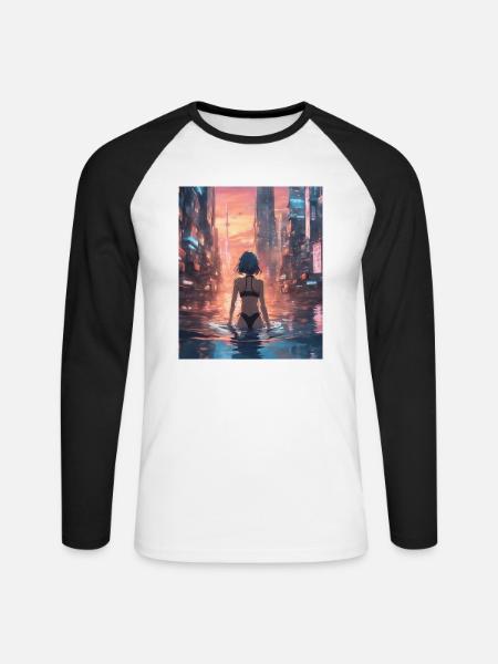 Tokio Japan Sonnenuntergang - Unisex Baseballshirt langarm - Weiß/Schwarz