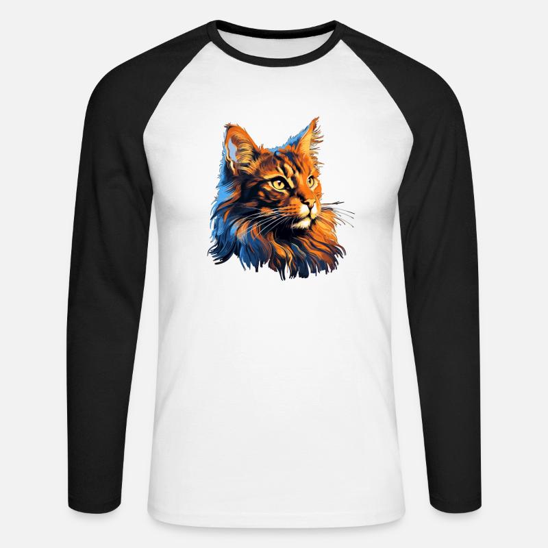 Maine Coon - Maglia da baseball a manica lunga da uomo - bianco/nero