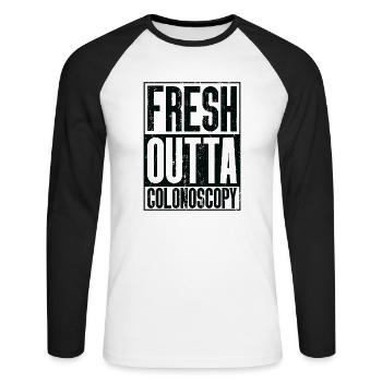 Fresh Outta Surgery - Colonoscopy - Unisex Long Sleeve Baseball T-Shirt - white/black - Front - Nik (191cm)
