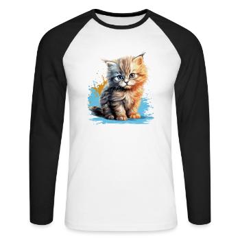 Persian Cat Perser Katze - Unisex Baseballshirt langarm - Weiß/Schwarz - Vorne - Nik (191cm)