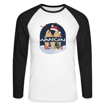 Impressionnant nom de Mancini w chapeau de père Noël dans le thème de Noël - T-shirt baseball manches longues Homme - blanc/noir - Devant - Nik (191cm)