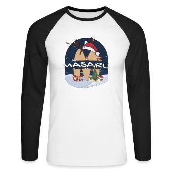 Impressionnant nom Masaru w chapeau de père Noël dans le thème de Noël - T-shirt baseball manches longues Homme - blanc/noir - Devant - Nik (191cm)