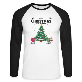 Christmas Is Calling Christmas Pajama Funny X-Mas - Unisex Long Sleeve Baseball T-Shirt - white/black - Front - Nik (191cm)