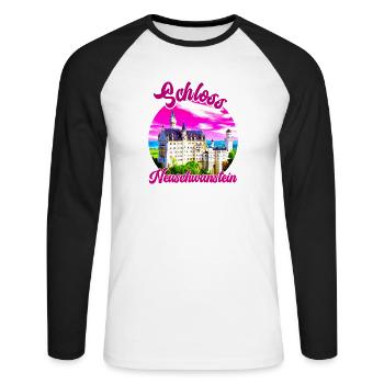 Bayern Schloss Neuschwanstein Deutschland - Unisex Baseballshirt langarm - Weiß/Schwarz - Vorne - Nik (191cm)