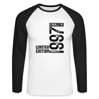 Cadeau Anniversaire Décembre 1997. Decembre 1997. - T-shirt baseball manches longues Homme - blanc/noir - Devant - Nik (191cm)
