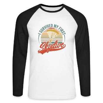 I Survived My First Skydive Parachute Skydiver - Unisex Long Sleeve Baseball T-Shirt - white/black - Front - Nik (191cm)