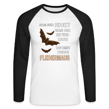 DU BIST KEINE FLEDERMAUS - Unisex Baseballshirt langarm - Weiß/Schwarz - Vorne - Nik (191cm)