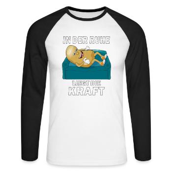 KARTOFFEL IN DER RUHE LIEGT DIE KRAFT - Unisex Baseballshirt langarm - Weiß/Schwarz - Vorne - Nik (191cm)