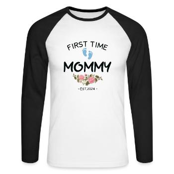 First time Great Aunt 2024 New Baby For Auntie To - Unisex Long Sleeve Baseball T-Shirt - white/black - Front - Nik (191cm)