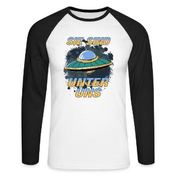 UFO SIE SIND UNTER UNS - Unisex Baseballshirt langarm - Weiß/Schwarz - Vorne - Nik (191cm)