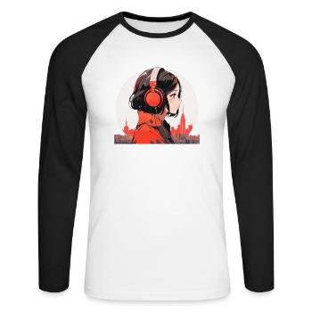 Vintage Japanisch Ästhetik Otaku Anime Girl - Unisex Baseballshirt langarm - Weiß/Schwarz - Vorne - Nik (191cm)