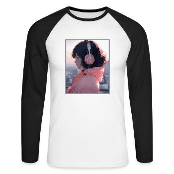 Vintage Japanisch Ästhetik Otaku Anime Girl - Unisex Baseballshirt langarm - Weiß/Schwarz - Vorne - Nik (191cm)