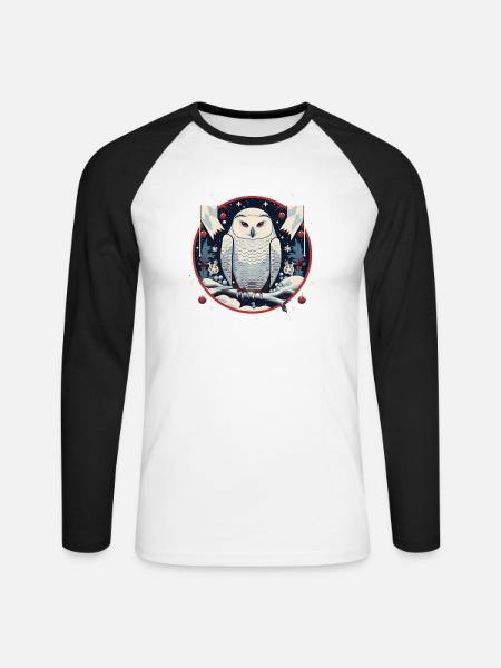 Schneeeule mit Weihnachtsornament - Unisex Baseballshirt langarm - Weiß/Schwarz