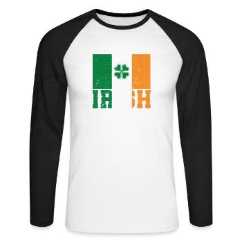 Drapeau irlandais patriotique Irlande trèfle - T-shirt baseball manches longues Homme - blanc/noir - Devant - Nik (191cm)